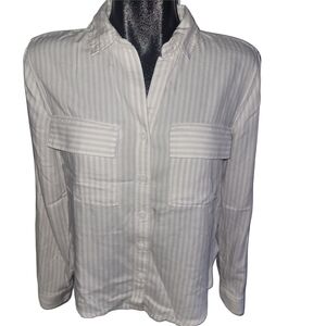 Beachlunchlounge Striped Button-Up Shirt In White and Tan S